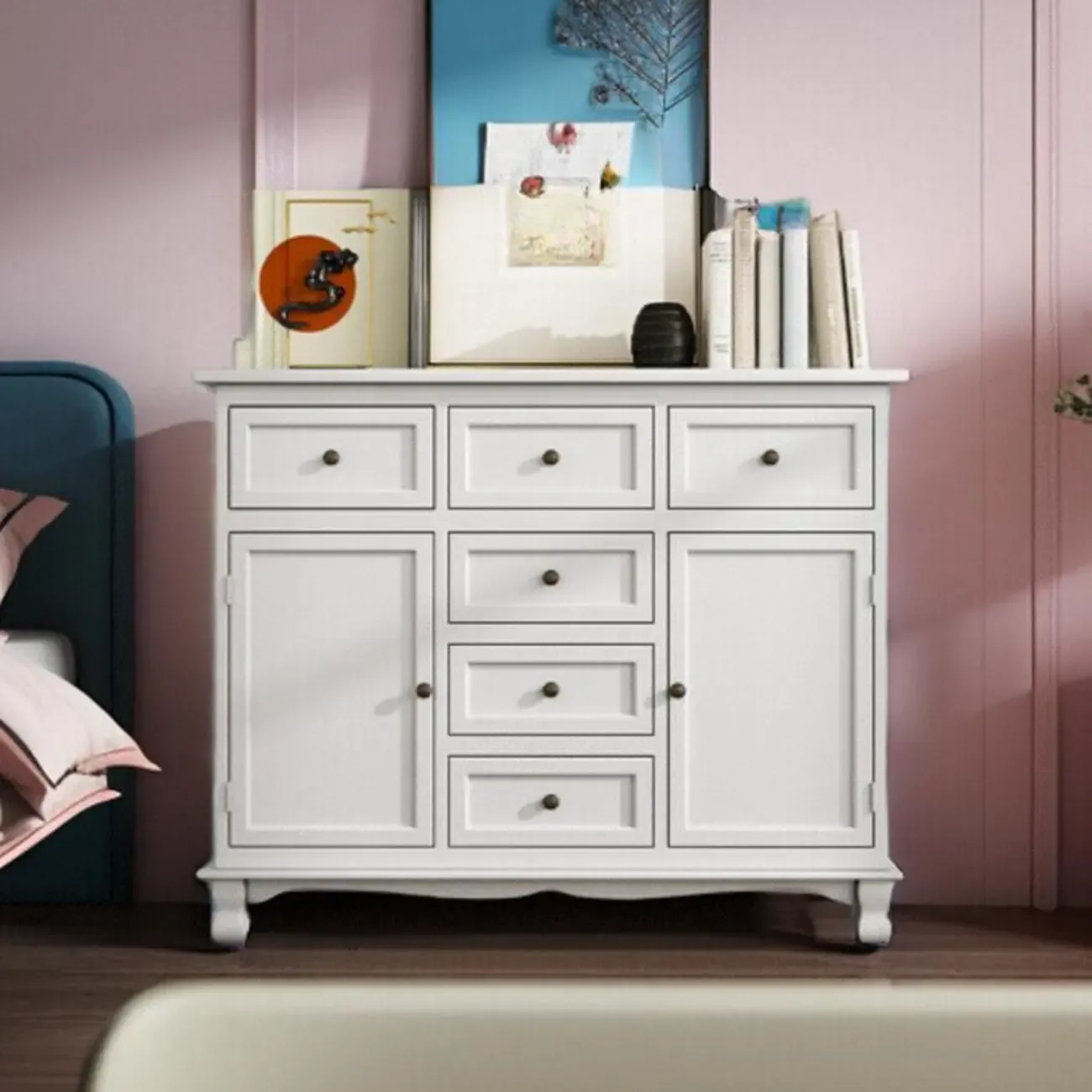 Rustic Wooden White Storage Cabinet for Bedroom or Office