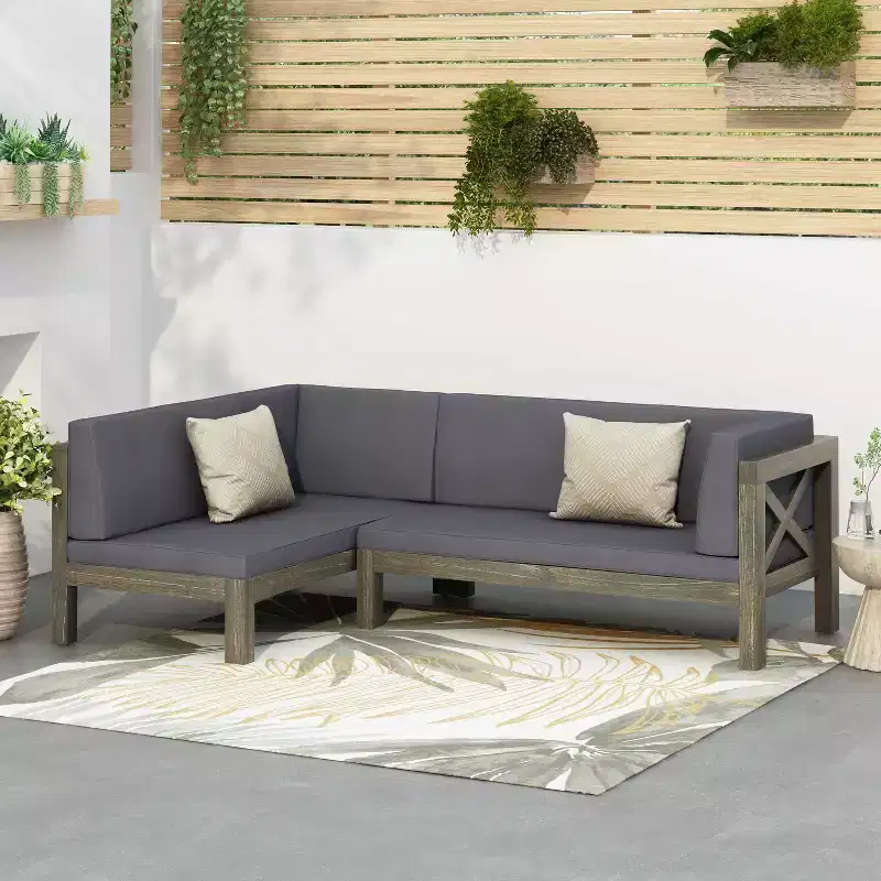 Christopher Knight Home Brava Outdoor Contemporary Acacia Sectional Sofa Gray Finish