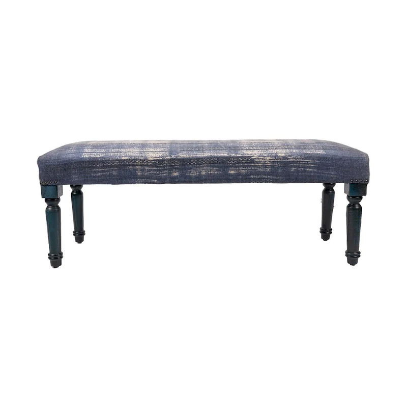 47 Antique Blue Distressed Rectangular Bench