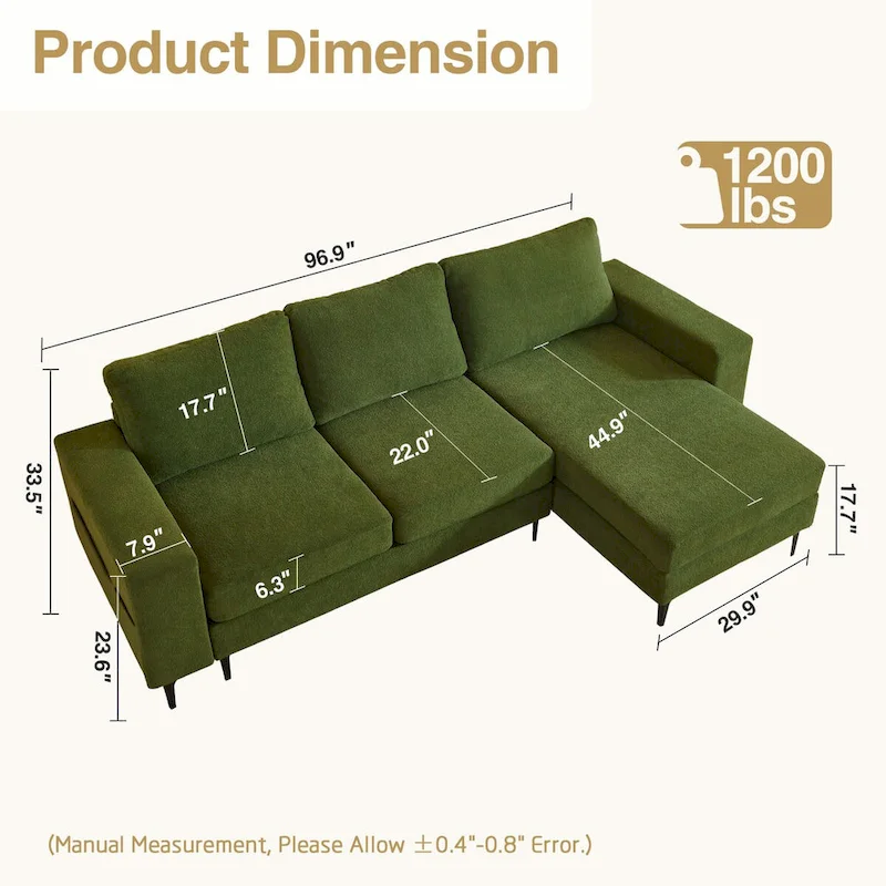 HOOOWOOO L-Shaped Upholstered Sofa Couch with Metal Legs