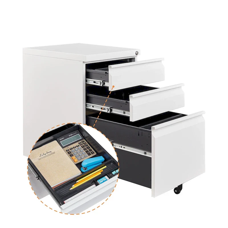3-Drawer Steel Locking Rolling File Cabinet