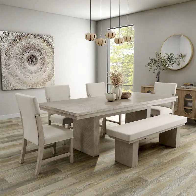 Furniture of America Yetaria Modern Farmhouse 6-Piece Natural Wood Dining Table Set