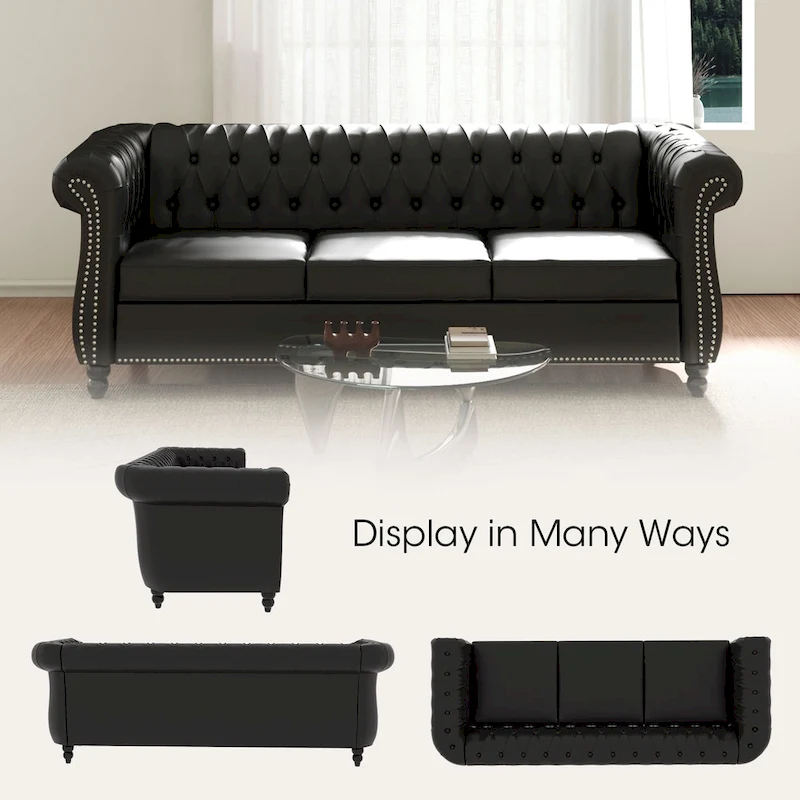 Naro Mid-Century 84 Modern 3 Seater Chesterfield Sofa Couches by Christopher Knight Home