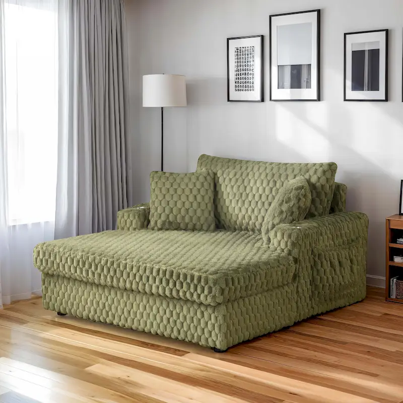 Oversized 2-Arm Chaise with Cup Holders
