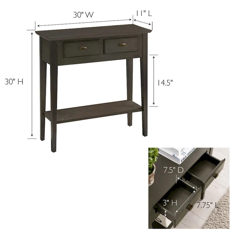 Solid Ash Wood Console Table with 2 Drawers & Open Shelf – 2 Finishes