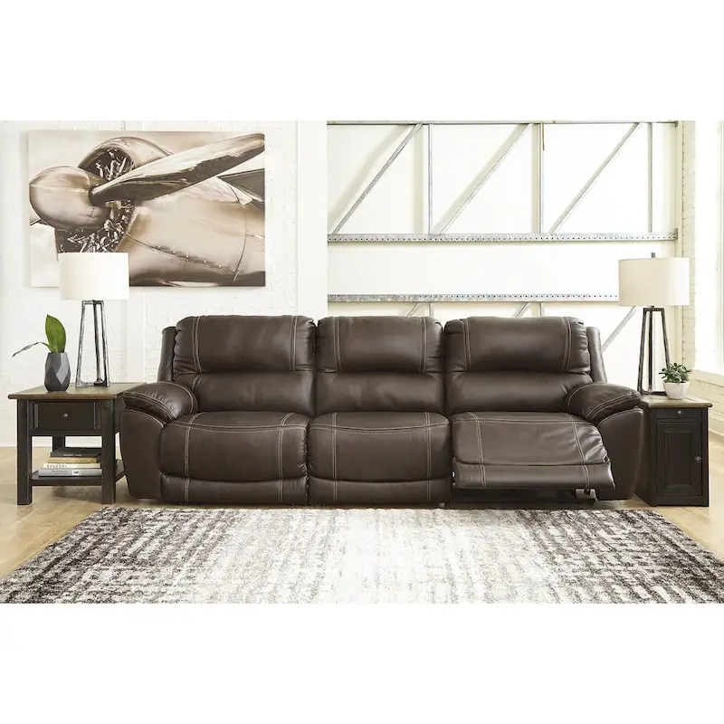Gray / Brown Power Reclining Sectional Sofa, 3-Seat, Leather Match