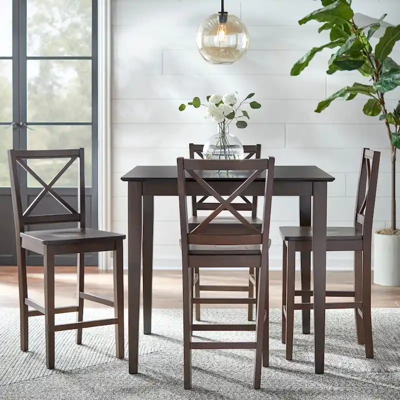 Cross Back Counter Height Dining Set, Black/Espresso, 5-Piece, Seats 4
