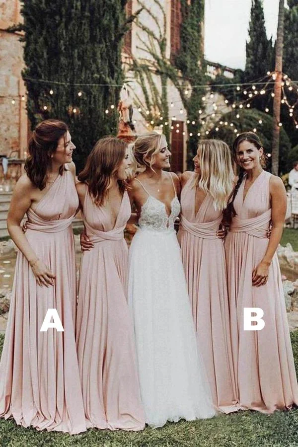 Elegant Light Pink Chiffon Floor Length Long Bridesmaid Dress