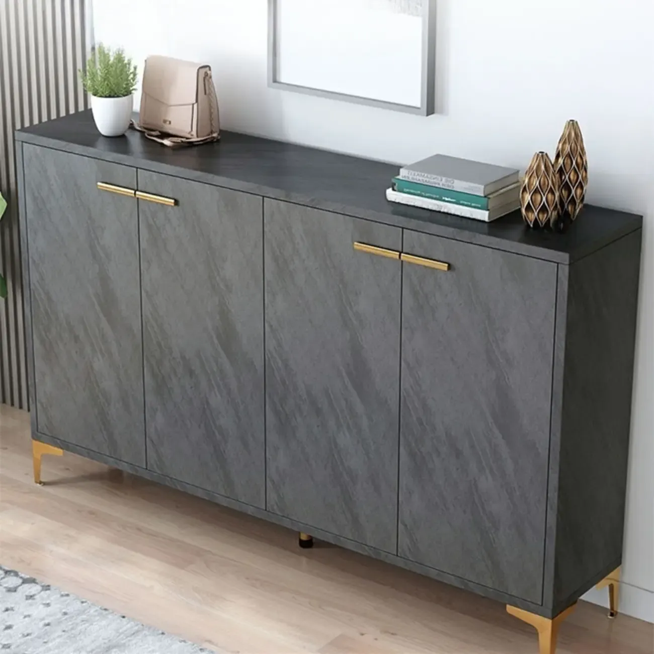 Elegant Grey Wood Hallway Shoe Cabinet with Metal Legs