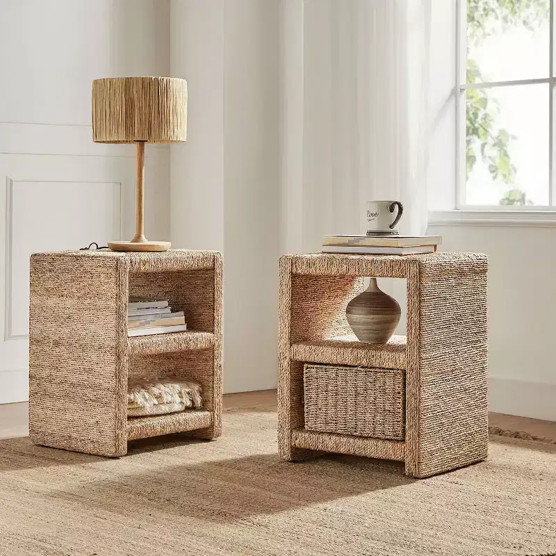 Heinrich 24 Coastal Style Grass Rope Side Table with Two Open Shelves Set of 2|ART OF LIVING DESIGNS-NATURAL