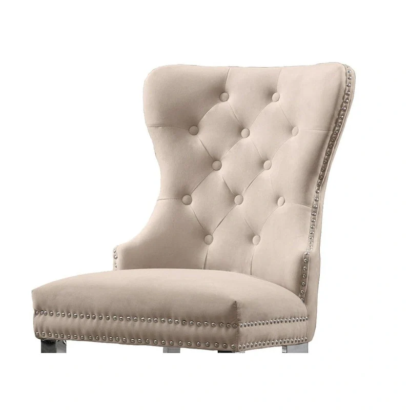 Wingback Button-Tufted Dining Chairs with Nailhead Trim & Steel Frame – Black / Grey / Cream / Navy Blue / White Faux Leather