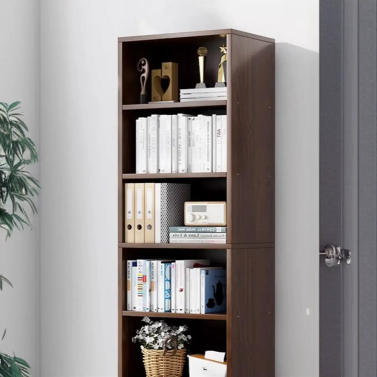 Modern Multi-Layer Brown Lumber Closed Back Bookcase
