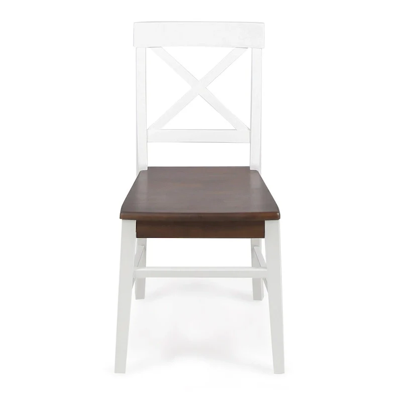 Farmhouse Acacia Wood Dining Chairs, White / Walnut 21D x 17.75W x 35.5H Inch