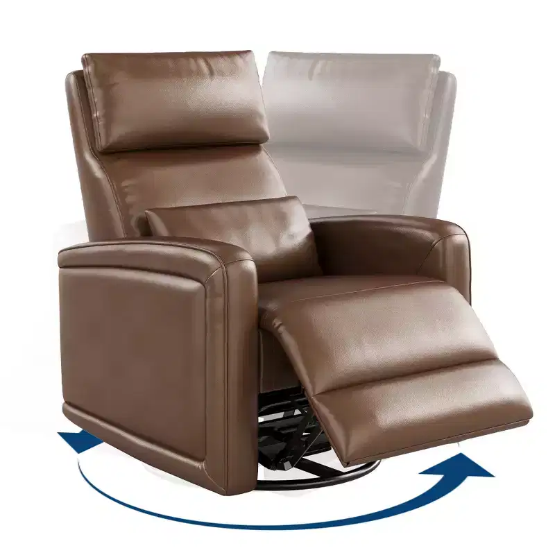 CuisinSmart Recliner Chair, Swivel Armchair with Adjustable Backrest & Footrest, Faux Leather Wingback Sofa, Hidden Pull Tab Reclining Mechanism