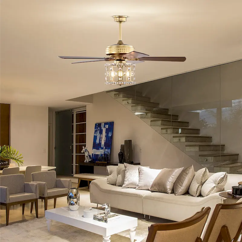 Adsila 52 Inch Matte Gold Glam Crsytal Ceiling Fan with Remote - N/A