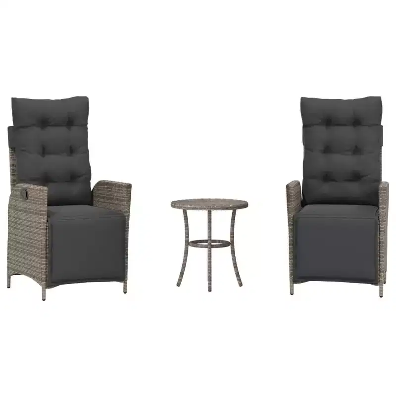 vidaXL 3 Piece Bistro Set with Cushions Brown Poly Rattan