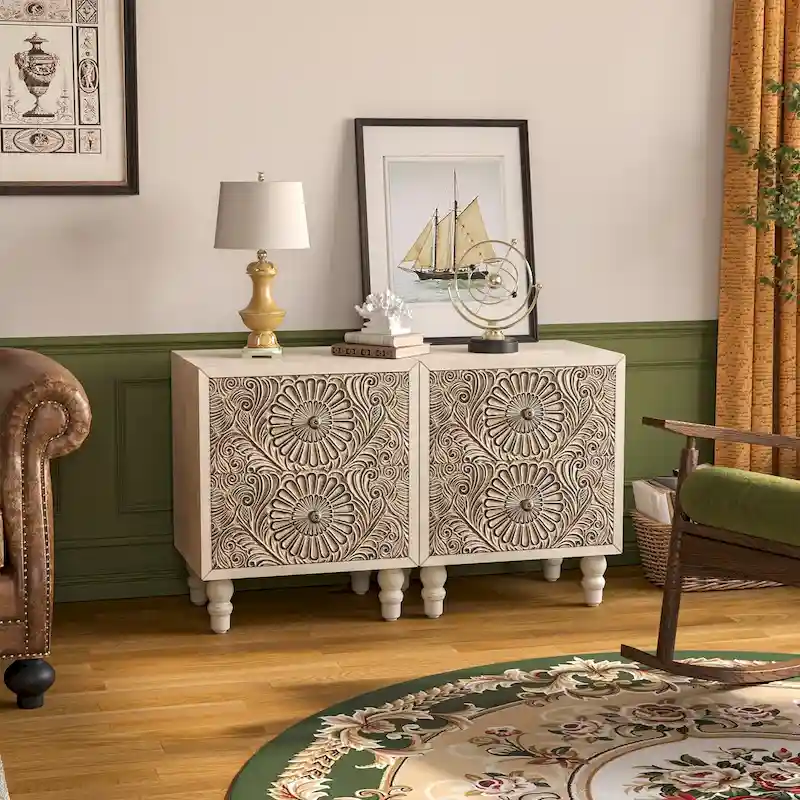Hemp/Mirrored/Flower/Honeycomb Mid-Century MDF Nightstand with Drawer