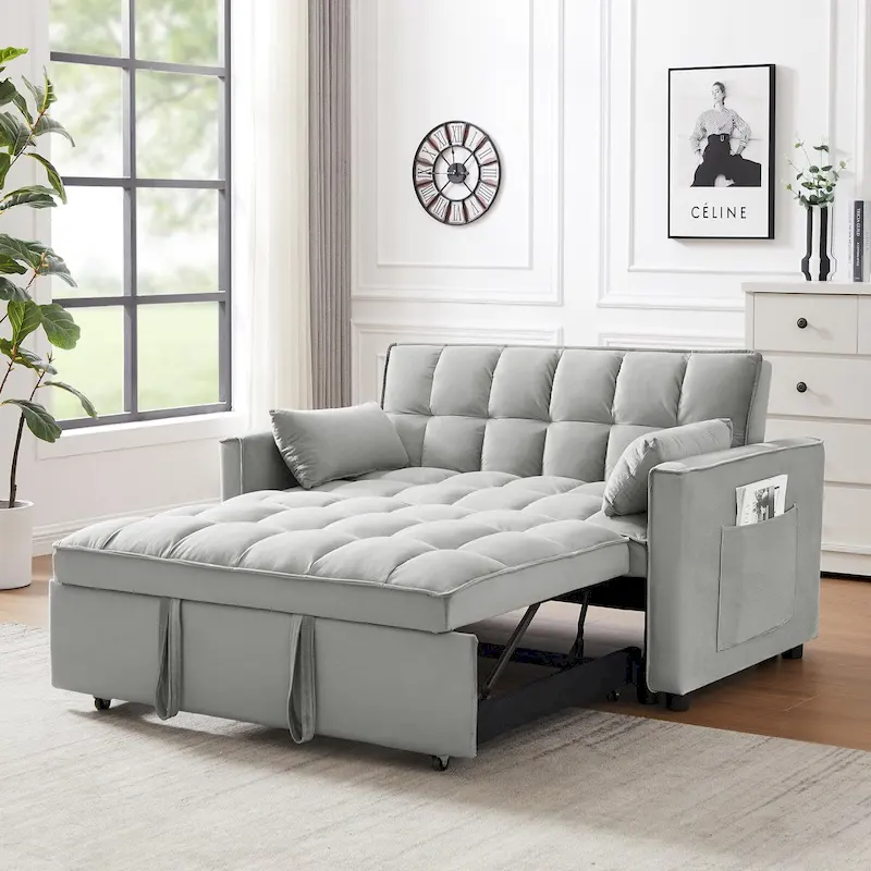 Velvet Convertible Loveseat Sofa Bed - 2 Seater Pullout