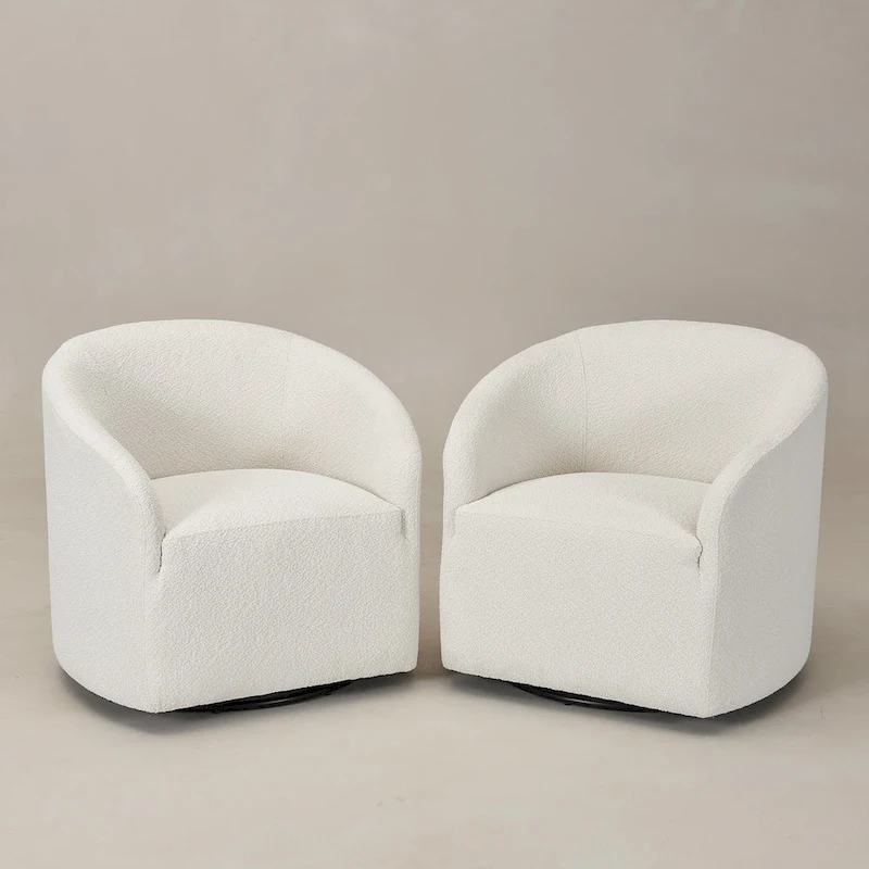 KINWELL 32 W Boucle Upholstered Swivel Barrel Armchair (Set of 2)