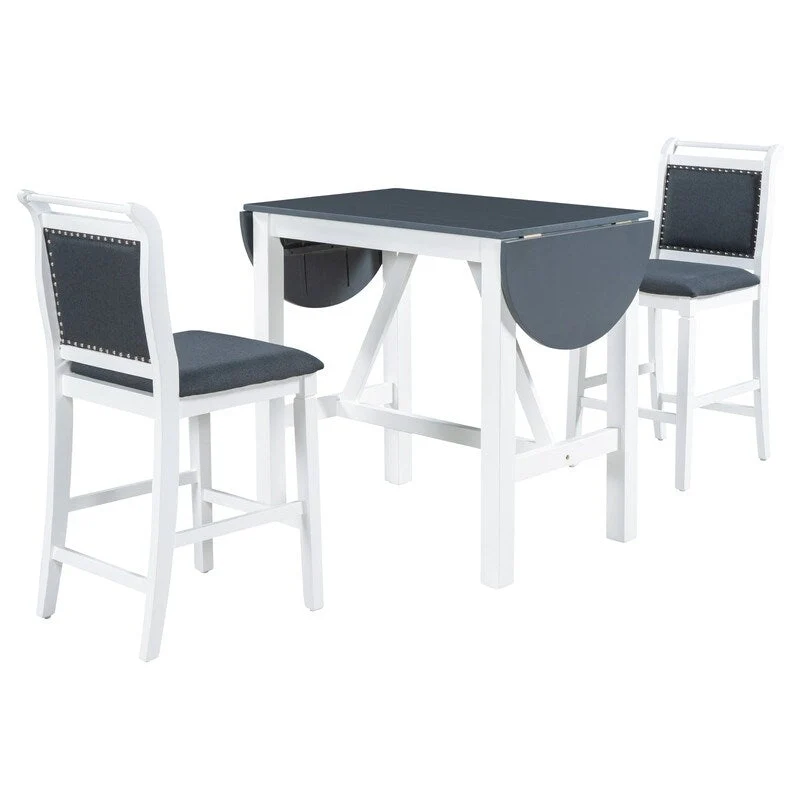 Compact 3-Piece Counter-Height Set  Drop-Leaf Wood Table & 2 Padded Dining Chairs for Small Spaces