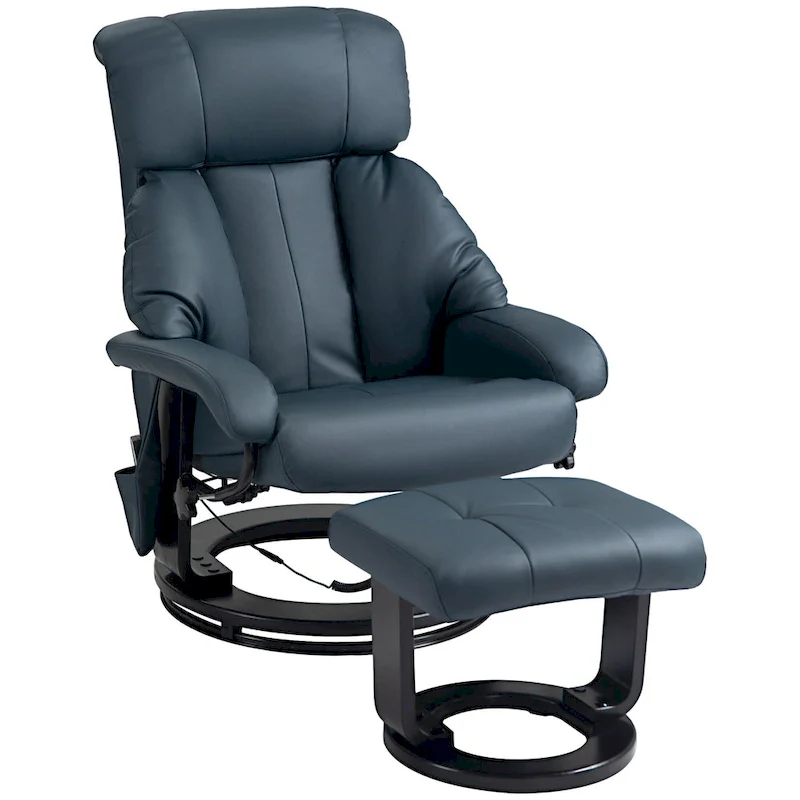 Gray Massage Recliner Chair with Footstool, 360° Swivel, Single Seat
