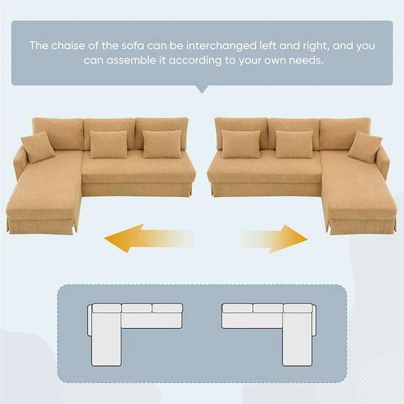 Modern 4-Seat L-Shaped Convertible Sofa with Reversible Chaise and Pillows