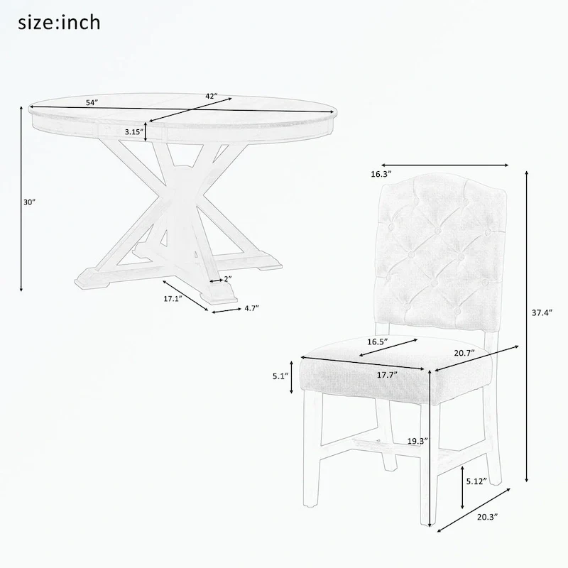 Dining Table Set with Extendable Table and 4 Upholstered Chairs