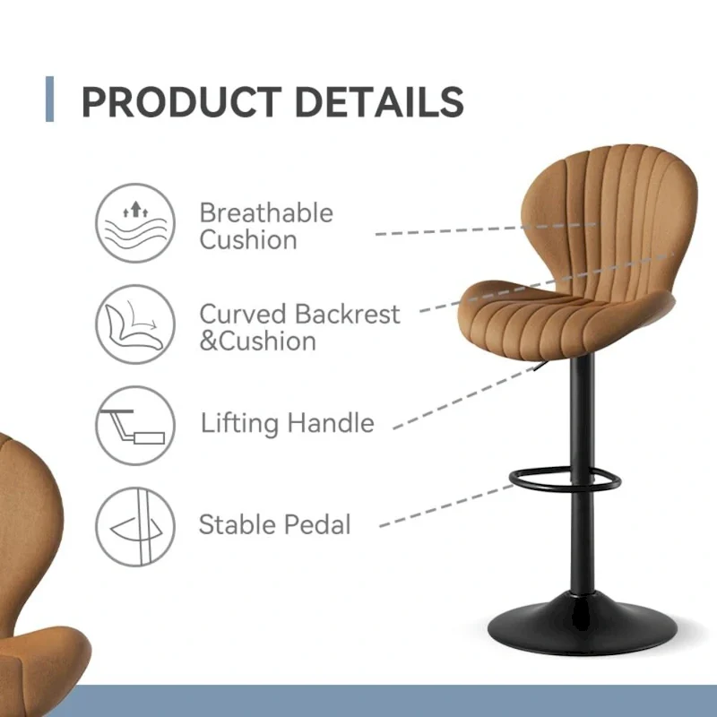 Modern Fabric Bar Stool with Iron Frame - 2 Pack