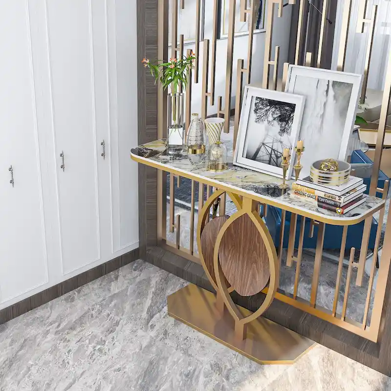 48  Modern Console Marble Table with Gold Base Entryway Living Room - 48 x12 x31