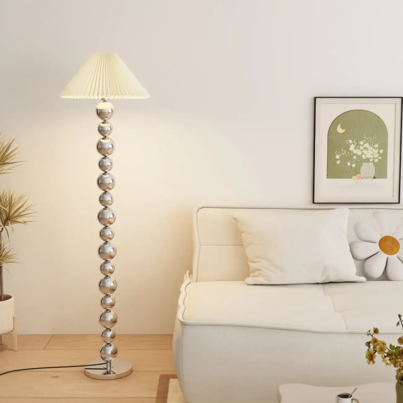 Decorative Modern Stacked Ball Floor Lamp with Fabric Shade