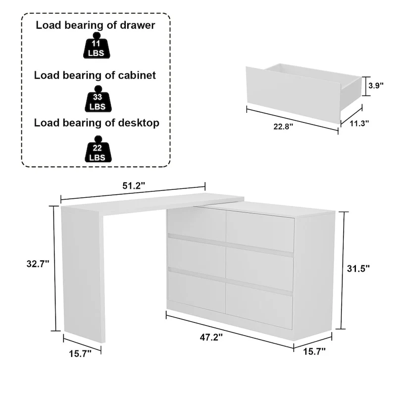 Rotating Makeup Vanity Desk with 6 Drawers
