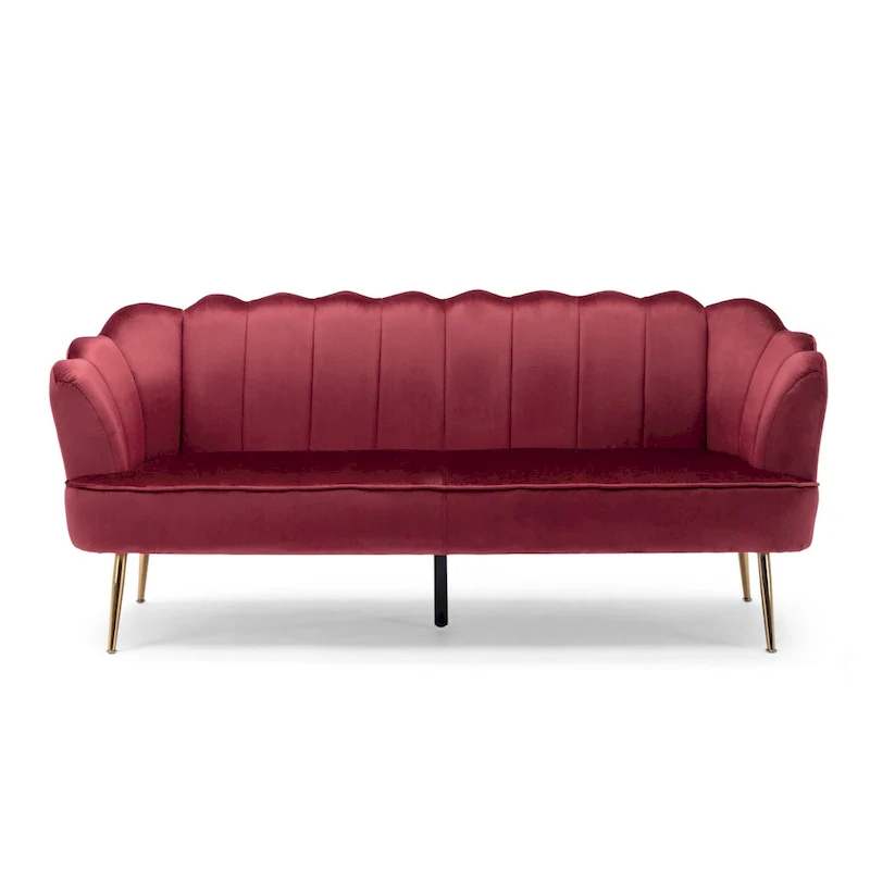 Velvet Channel Stitched 3-Seater Sofa with Gold Metal Legs