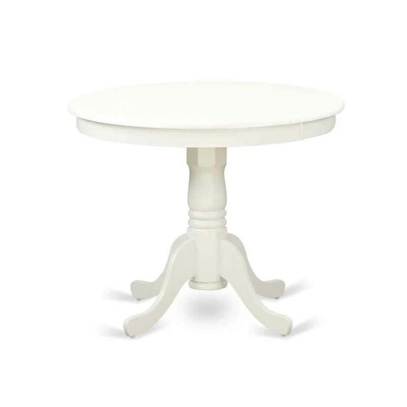 Dining Table - A Round Kitchen Table and White Faux Leather Parson Chairs, Linen White (Pieces Options)