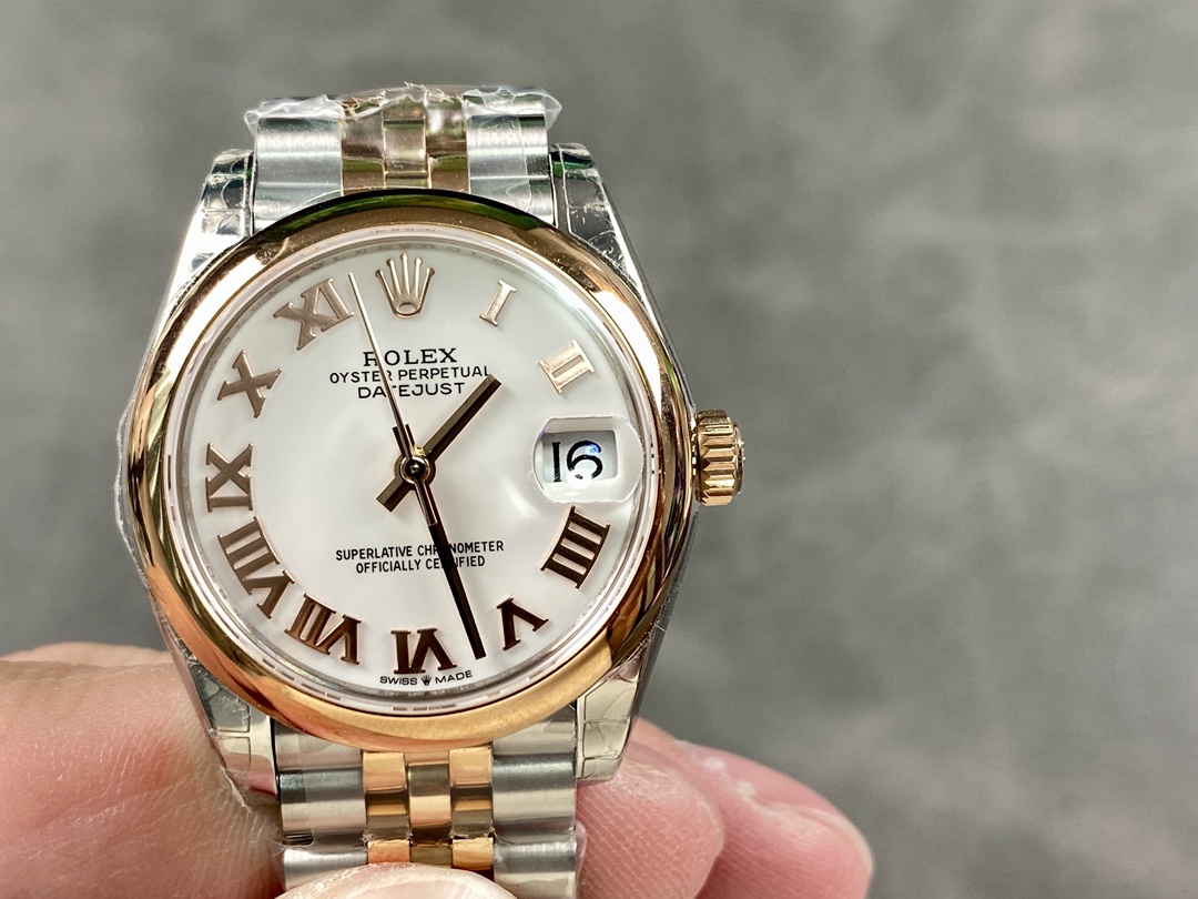 Rolex Datejust 36mm two-tone replica with white dial and Roman numerals