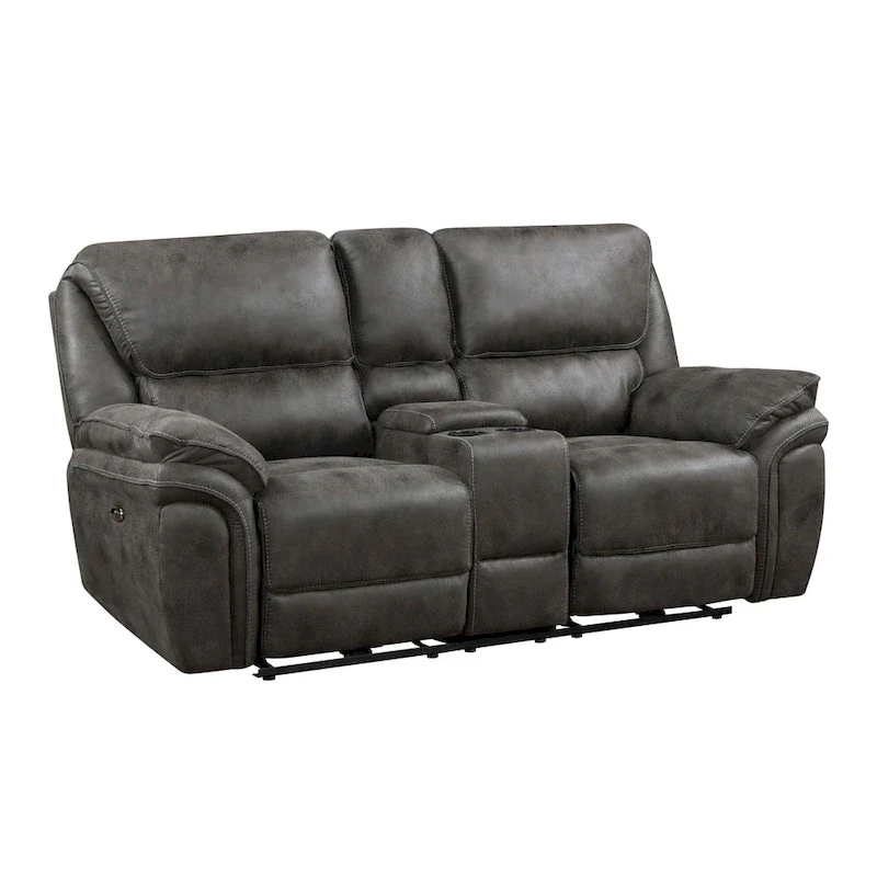 Gray Microfiber Power Double Reclining Loveseat with Center Console, Cup Holders & USB Port – Seats 2