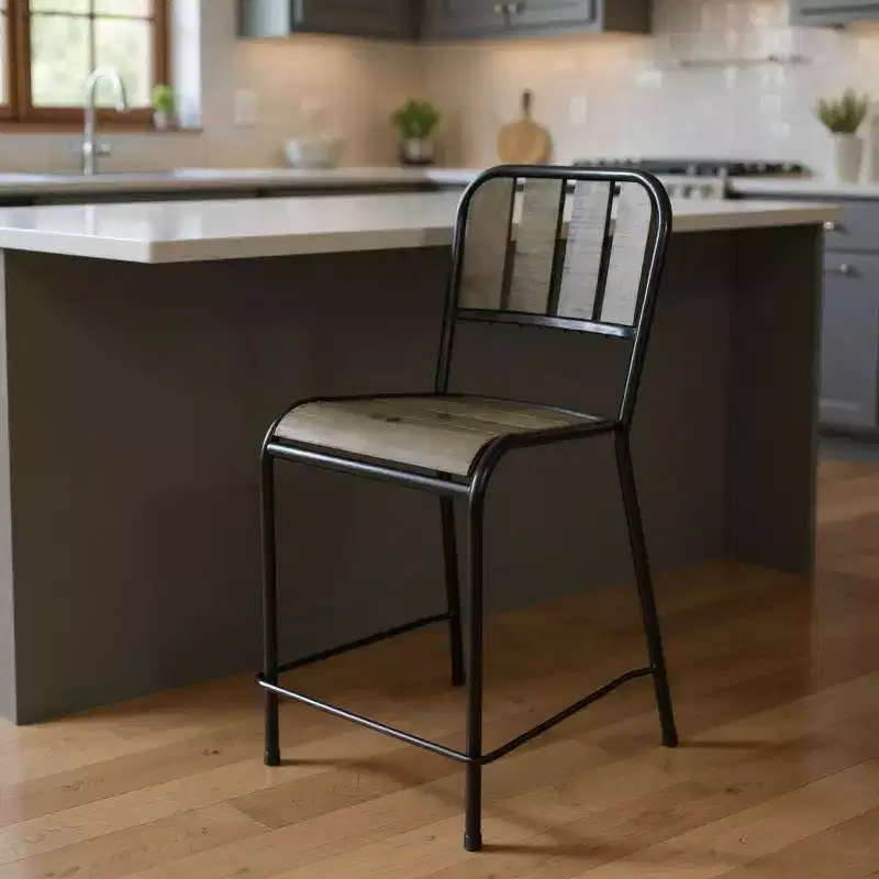 HomeRoots 25 Brown And Black Iron Counter Height Bar Chair