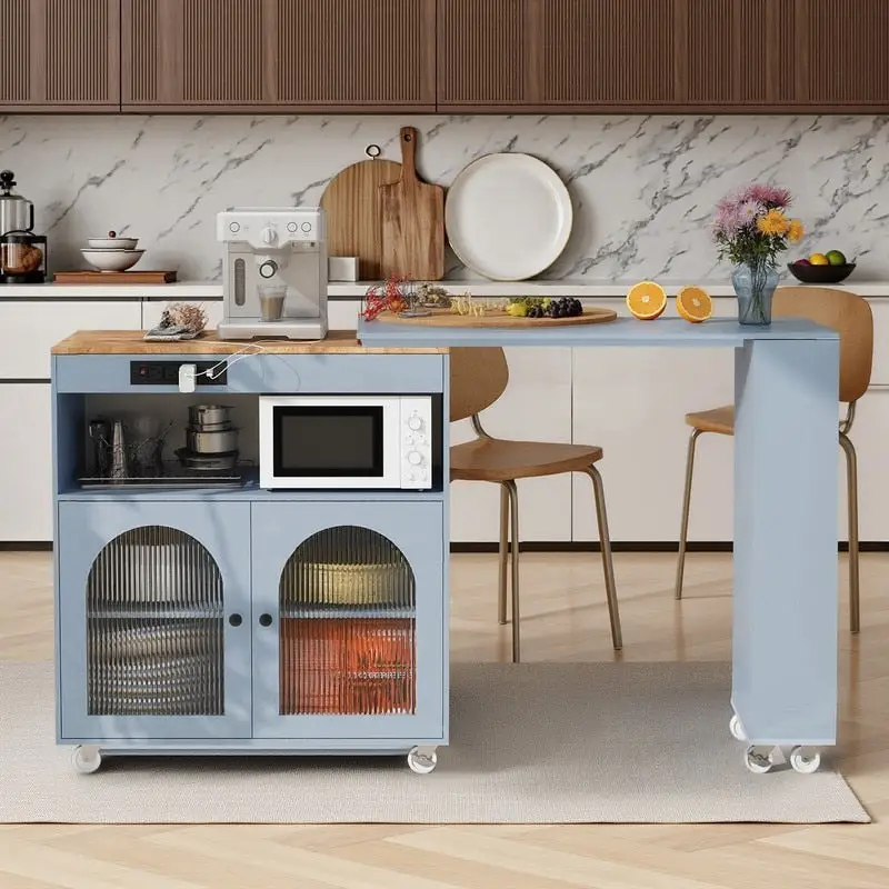 Randy Rolling Kitchen Island With Extended Table