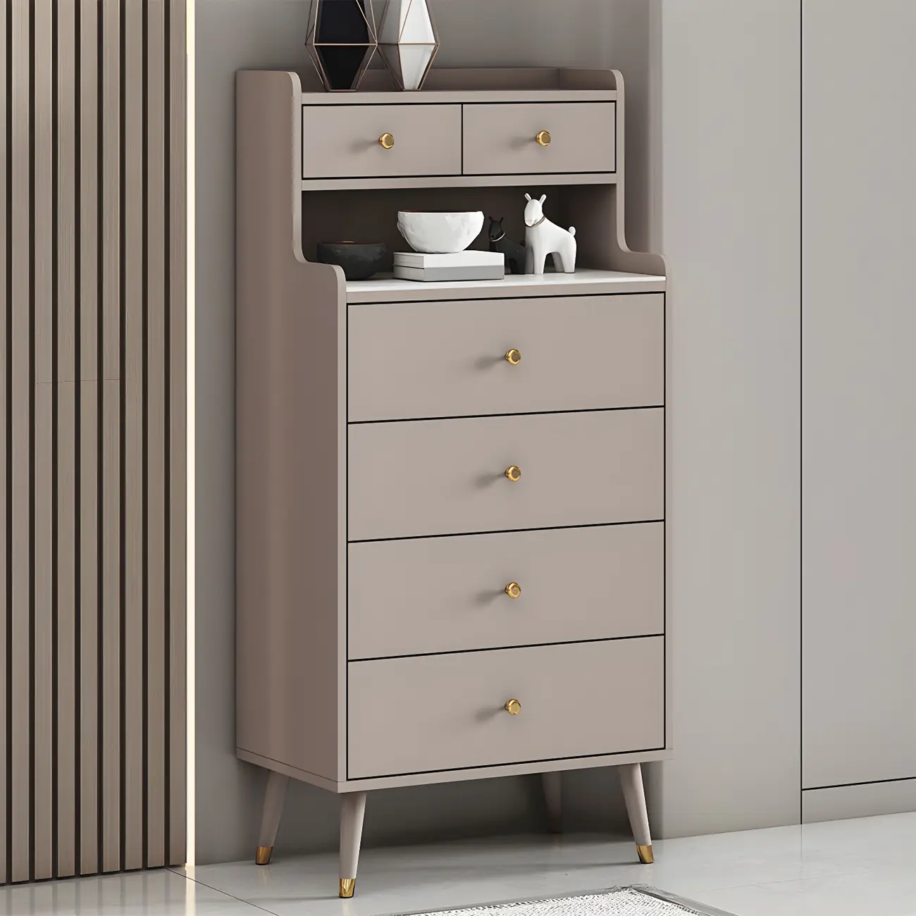 Modern Wooden Vertical Dresser with 6 Drawers