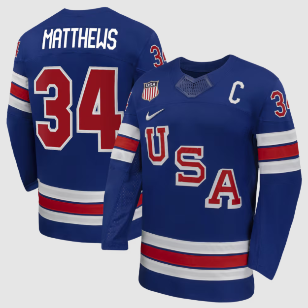 Auston Matthews Royal US Hockey 2026 Home Jersey