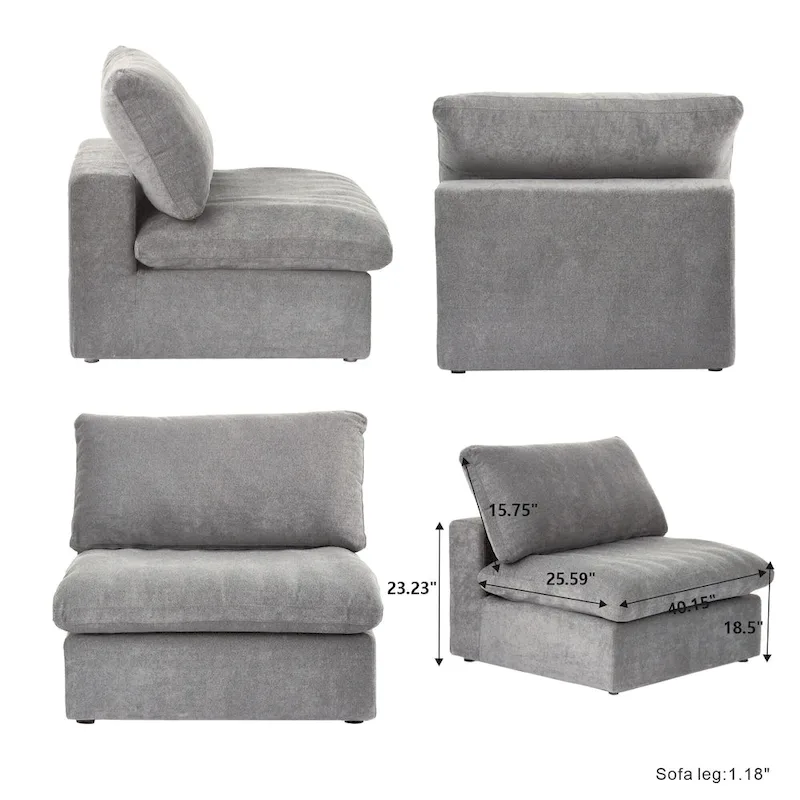 Large U-Shape Linen Reversible Modular Seating Component Sectional with 2 Ottoman