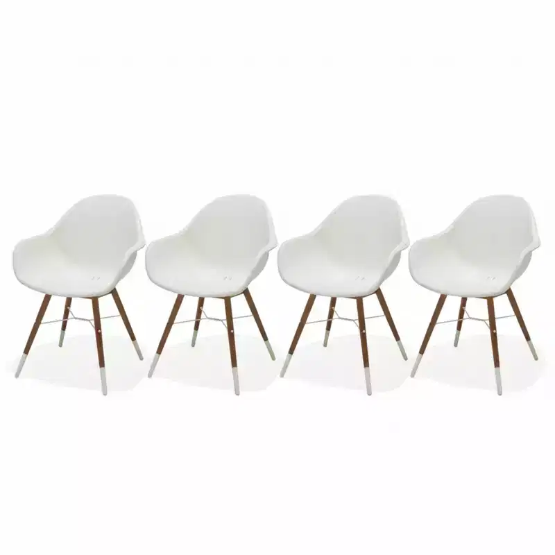 Amazonia 4-Piece Recycled Resin and Solid Wood legs Patio Dining Armchair Set White