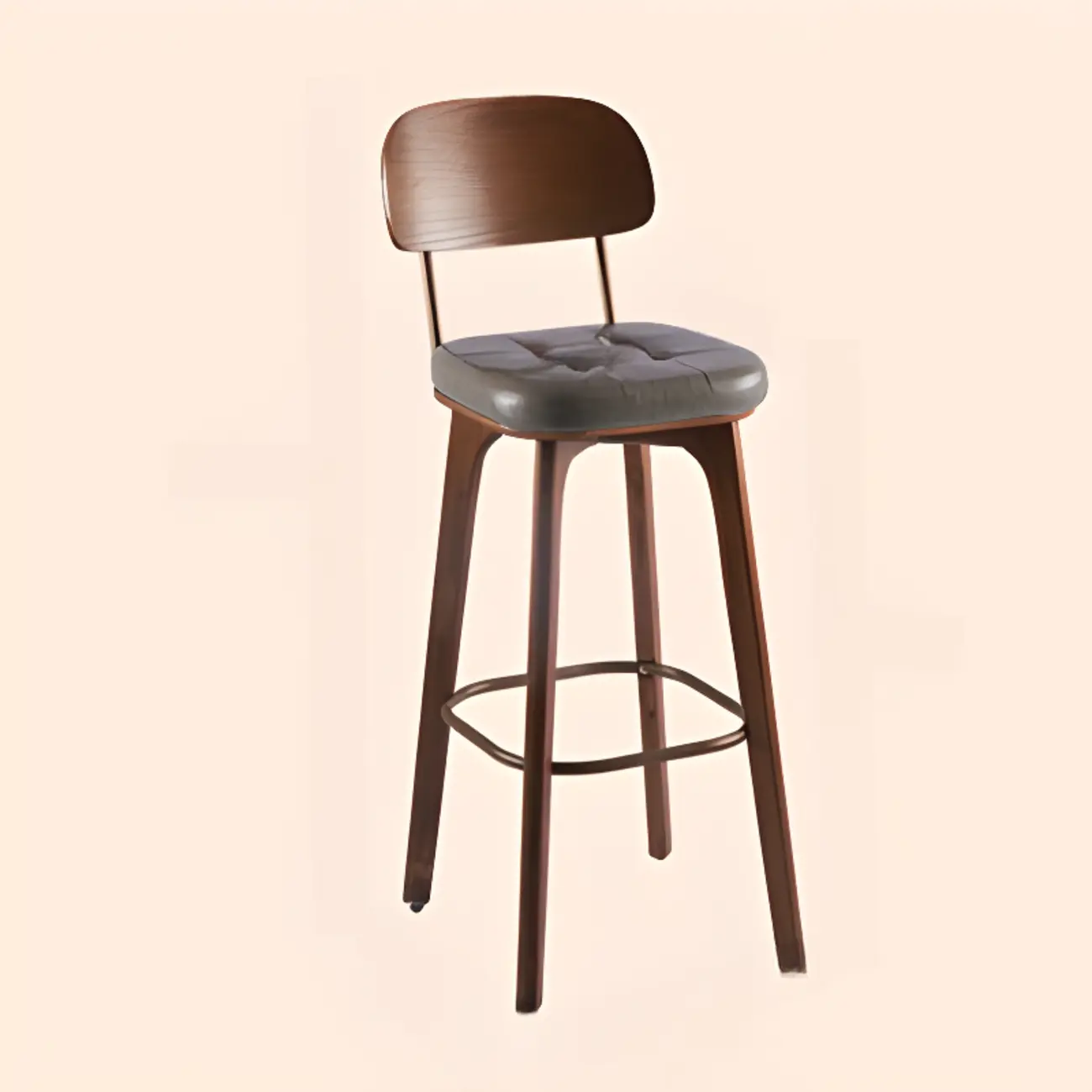 Mid-Century Modern Leather Square Bar Height Stools with Backs