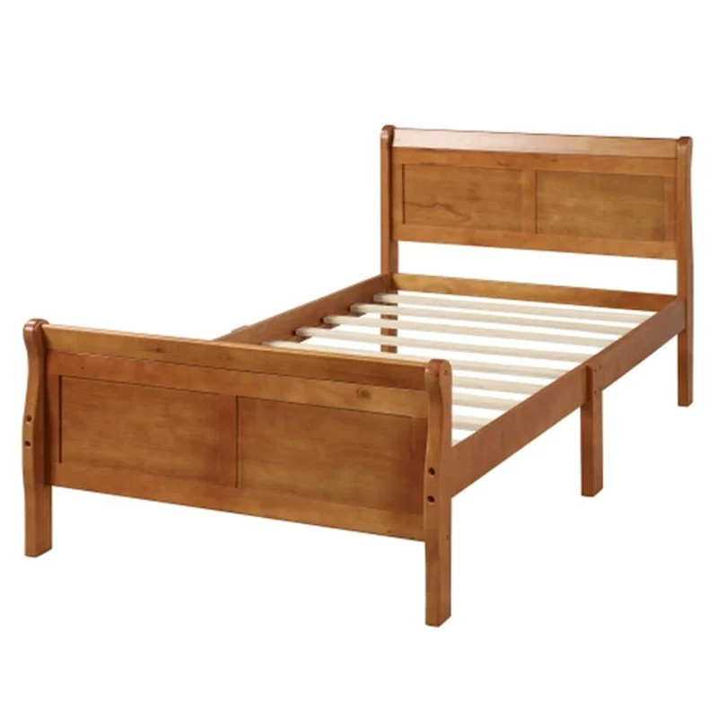White / Oak / Espresso Twin Sleigh-Style Wood Platform Bed with Headboard & Footboard - Single Use