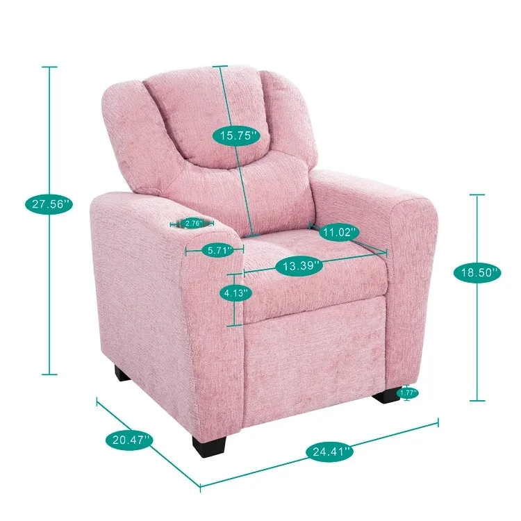 Kids Push Back Recliner Chair with Cup Holder - For Ages 3+
