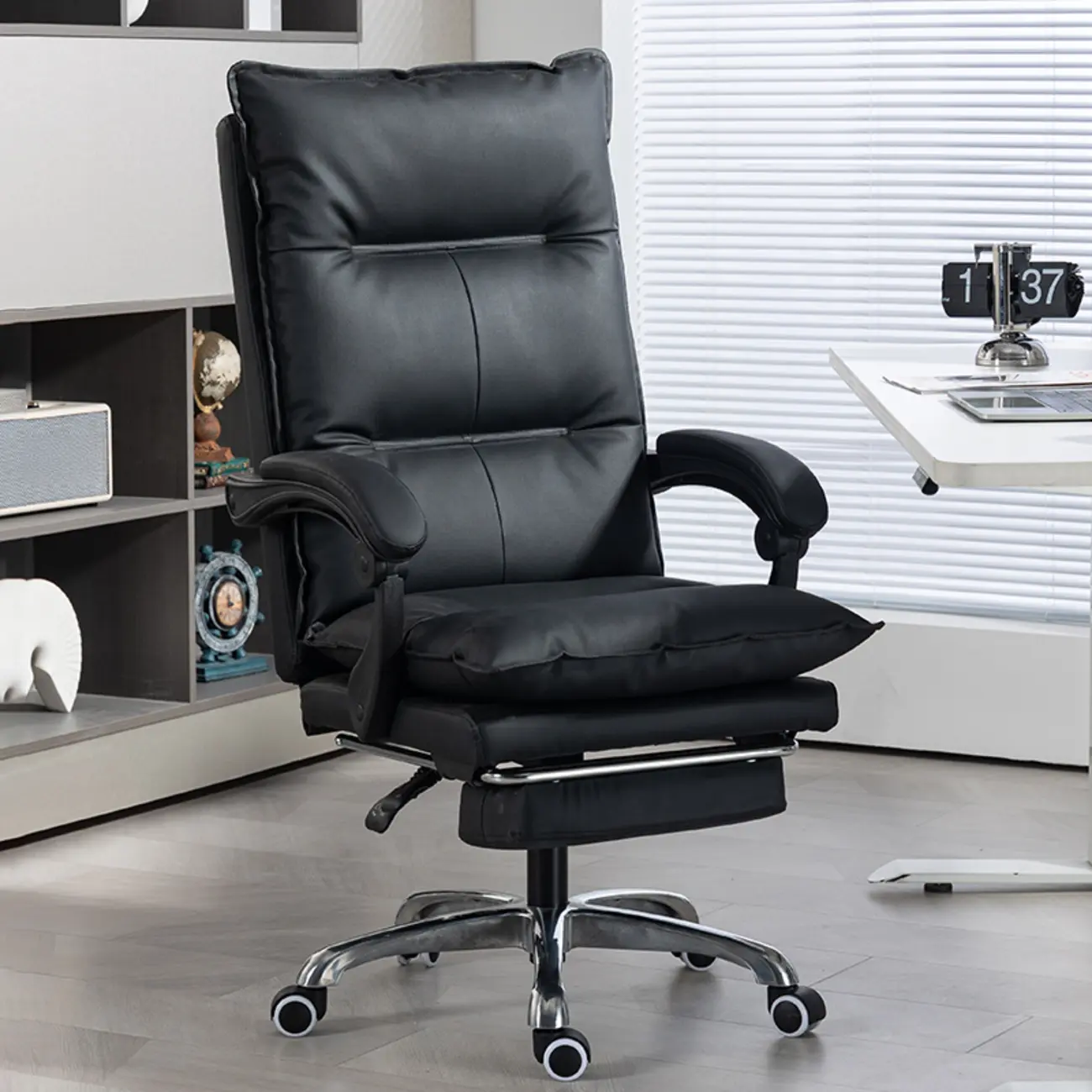 Modern Brown Leather Reclining Executive Office Chair