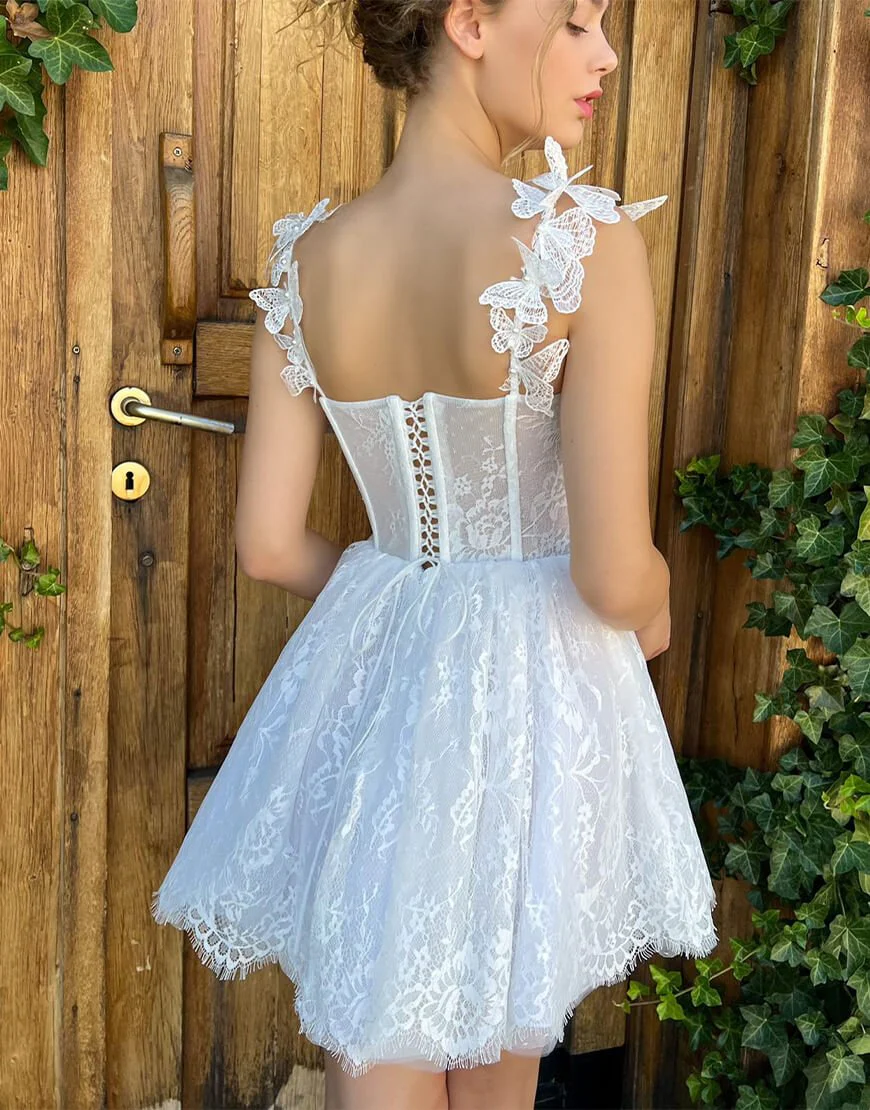 A-line Sweetheart White Corset Homecoming Dress