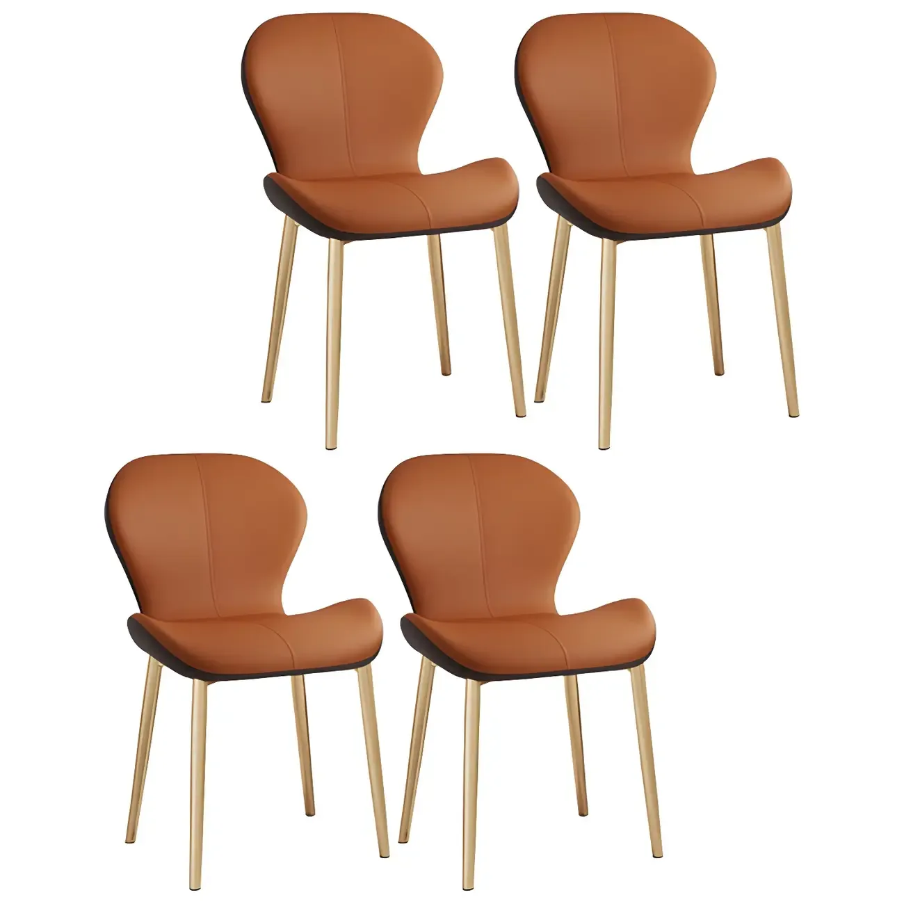 Art Deco Curved Back Leather Dining Chair Solid Back