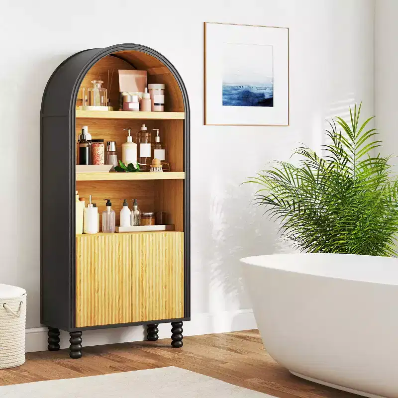 EROMMY 5 - Tier Arched Bookcase With Open Shelves And Cabinet
