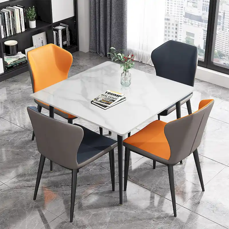 Modern Sintered Stone Marble Effect Table Top Kitchen Dining Table Square 4-Seat