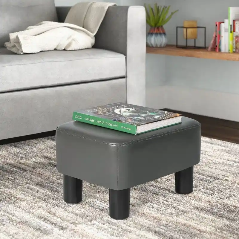 Grey / Dark Grey / Brown PU Leather Ottoman Footstool, Rectangular, 1-Person